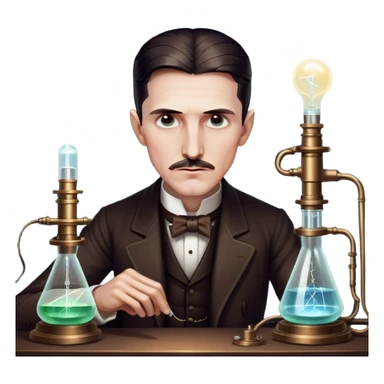 Nikola Tesla – Cinematic Realistic Portrait of Nikola Tesla, depicted as a visionary inventor with intense, thoughtful eyes and period attire, surrounded by subtle arcs of electric light and early laboratory apparatus, rendered with dramatic lighting that evokes mystery and innovation. sticker