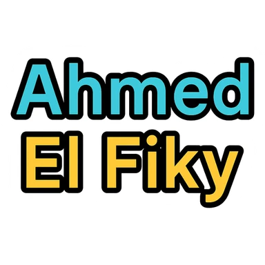 the name 'Ahmed El Fiky' in bold, clear, sans-serif font, Slack emoji style, transparent background sticker