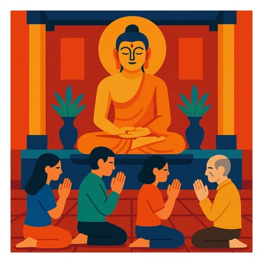 people praying in a Buddhist temple sticker
