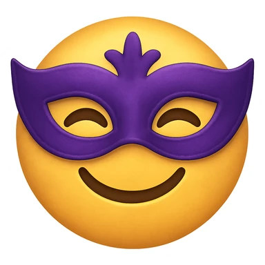 yellow face with purple masquerade mask emoji, digital illustration sticker