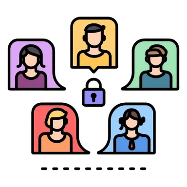 Private group chat with multiple profiles and a lock symbol sticker