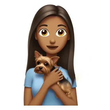 Brunette woman holding yorkie in sunlight sticker
