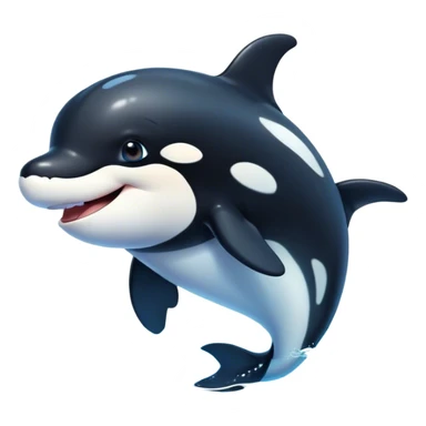 Cinematic Cute orca Portrait Emoji, Head tilted playfully and inquisitively, featuring a smoothly rounded body with bright, sparkling eyes and an adorable, friendly smile, Simplified yet irresistibly adorable features, highly detailed, glowing with a warm, ocean-blue glow, high shine, affectionate and lively, stylized with a touch of whimsical aquatic charm, soft glowing outline, capturing the essence of a mischievous yet endearing orca that seems as if it could leap right into your heart! sticker