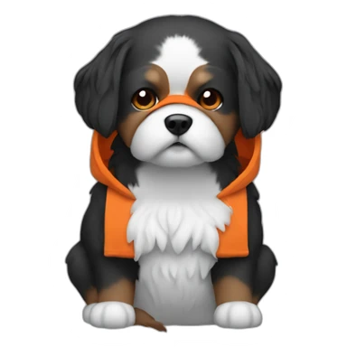 a black and with shitzu with a orange hood sticker