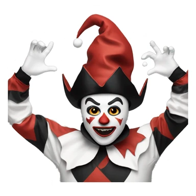 Red, black, and white jester juggling scary sticker