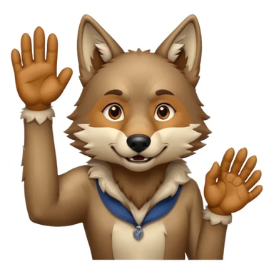  A real wolf waving his hand while he's standing but he's hand loks like a wolf's hand sticker