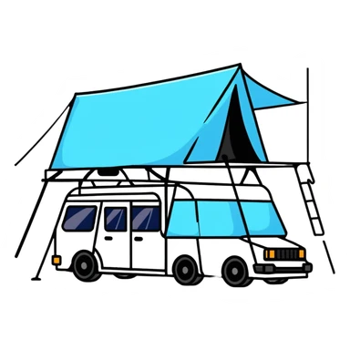 black car with roof tent sticker