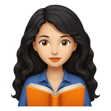 Long Hair Women with orrange Book, Black wavy hair sticker