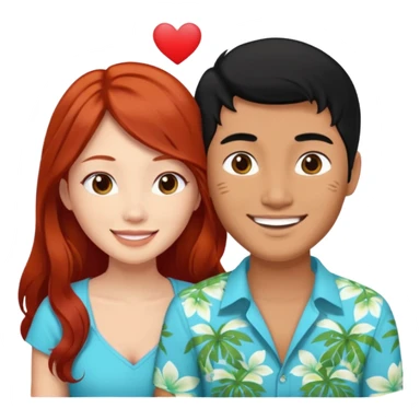 long black haired asian man in love with redhead girl in fiji sticker