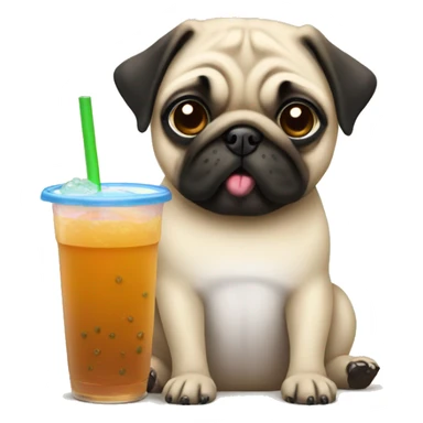 a pug drinking boba sticker