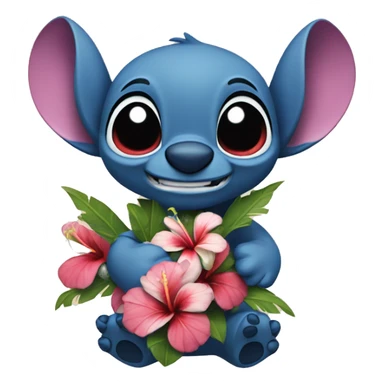 Stich with a hibiskus  sticker