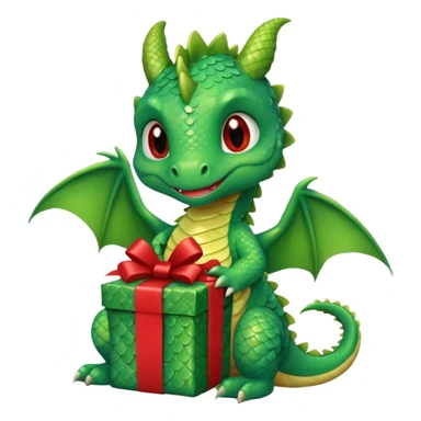 a cute baby dragon is holding a gift sticker