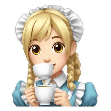 Maid anime girl with a cup of tea sticker