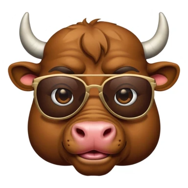 generate an emoji of a bull's face that's in a close up. the bull is travelling. maybe wearing sunglasses or drinking a drink or carrying a suitcase sticker