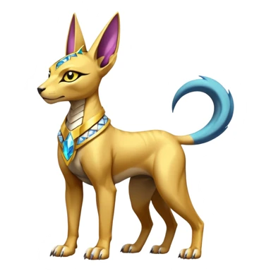 Modern futuristic shiny diamond colorful Anubis-Sphynx-Lombax-Zeraora-Renamon-fusion (full body) sticker
