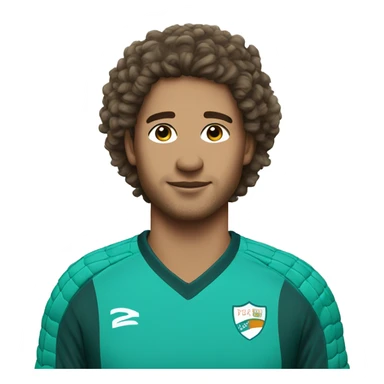 Goalkeeper with curly brown  hair wearing a teal colored jersey sticker