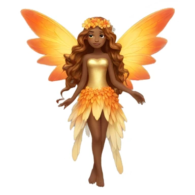 big wings, flower, Beautiful, fairy, gold, orange,red, long hair sticker