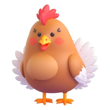 cute hen with fluffy feathers, standing, tiny beak, blushing cheeks sticker
