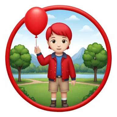 Child + balloon, Park Visitor, with park background, cicrle style frame. sticker