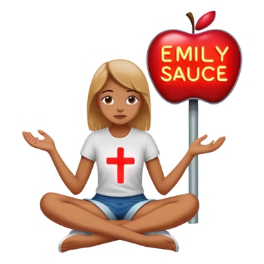Girl sitting cross cross apple sauce with a neon sign saying Emily  sticker