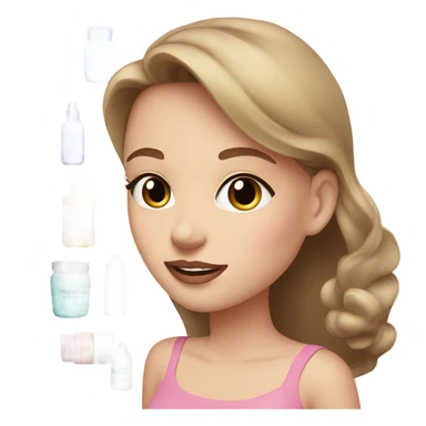 skin care cosmetics jars and tubes pink, light green and blue and a girl with light brown hair and white skin holds these jars sticker