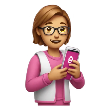 holding a smartphone with big pink subscription mark on the screen sticker