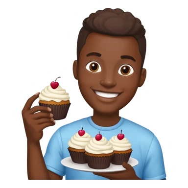 Cartoon of a very large smiling African American man holding cupcakes sticker