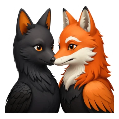 A female crow and a male fox kissing each other. sticker
