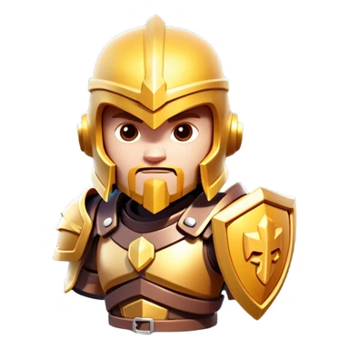 Clash of Clans aesthetic: Cinematic Playful 3D Isometric Armor Portrait Emoji, rendered in a 3D vector-style similar to standard emojis with minimal shading and bold, simplified shapes. A compact, distinct form with signature details, softly glowing with a fantasy RPG magic charm. Simplified yet unmistakably iconic, highly detailed and consistent, glowing with a soft radiance and high shine. Stylized with a touch of heroic grandeur and a soft glowing outline, capturing the essence of a beloved gaming relic with a friendly, playful manner! sticker