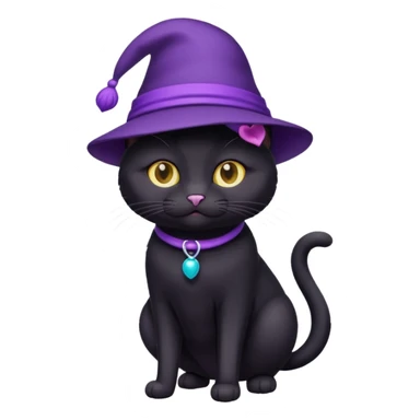 full length black cat with purple hat sticker