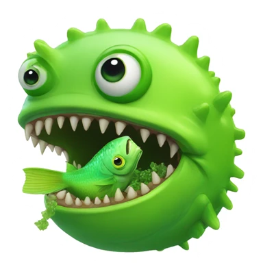 Ugly Monster eats green fish sticker