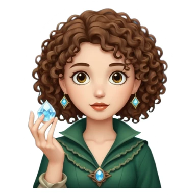 forest rogue woman short tight curly brown hair holding moon crystal sticker