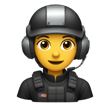 operator dressed in black with a milatary helmet, without glasses, wearing a headset, ready to respond to alerts, preferably female white sticker
