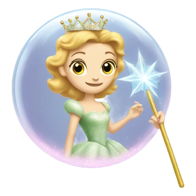 Glinda in a bubble wearing a crown and holding a magic wand sticker