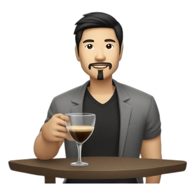 Asian guy with goatee and medium long hair drinking expresso martini sticker