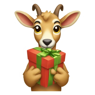 happy chamois holding gift sticker