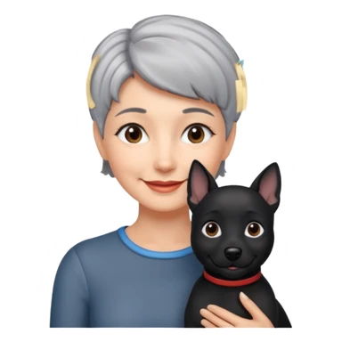 short gray haired woman with black dog sticker