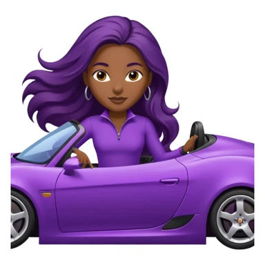 Black woman with long hair riding in a purple sports car sticker