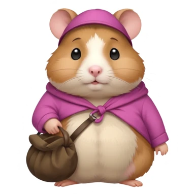 Cute fat cartoon-style hamster hobo carrying a bindle over its shoulder with a melancholy expression. sticker