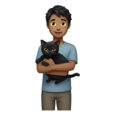 black-haired boy holds a black cat sticker