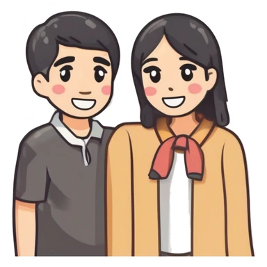 Three Asians standing side by side and looking at each other and hugging each other sticker