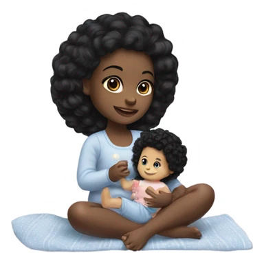 Black girl with black hair playing with baby doll sticker