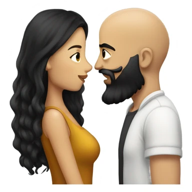 Bald man with black beard kissing girl with long black hair sticker