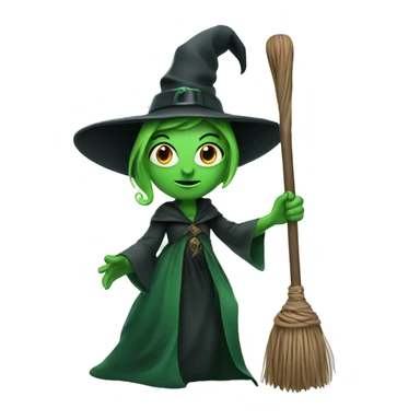 green witch with a microphone on a broom  sticker