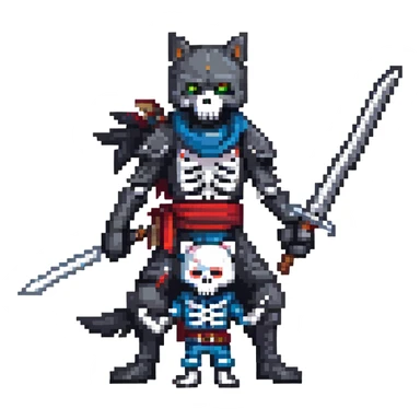 ninja skeleton with swords and a black wolf sticker
