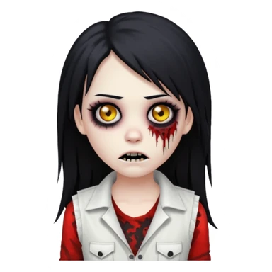 Girl zombie wearing white vest with black hair emo creepy long hair scary, black eyes emoji  sticker