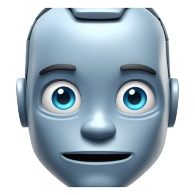 A Disney Pixar-style 3D render of a bodybuilder robot's face with blue eyes. show only the face. The robot has a confident, friendly expression sticker