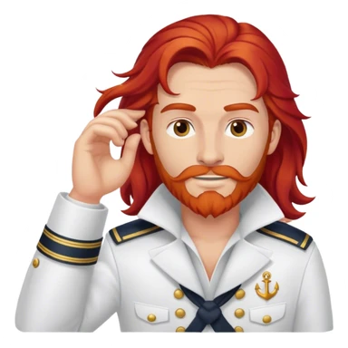 a male boat captain with long red hair no beard or mustache sticker