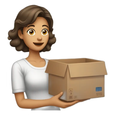 Mujer en plano americano con una caja en la mano que dice Siltof sticker