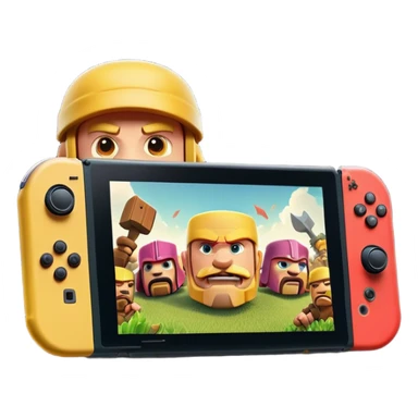 Clash of Clans aesthetic: Cinematic Playful Nintendo Switch Portrait Emoji, rendered in a 3D vector-style similar to standard emojis with minimal shading and bold, simplified shapes. A compact, distinct form with signature details, softly glowing with a nostalgic gaming charm. Simplified yet unmistakably iconic, highly detailed and consistent, glowing with a soft radiance and high shine. Stylized with a touch of retro gaming magic and a soft glowing outline, capturing the essence of a beloved gaming relic with a friendly, playful manner! sticker